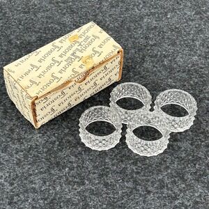 Fostoria American Napkin Rings Set of 8 Clear Glass Diamond Point Pattern 2857